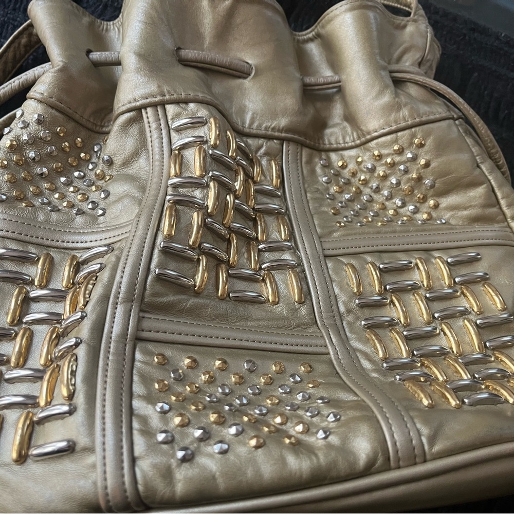 Gold and Silver Studded Leather Bag